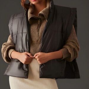 Pilcro By Anthropologie Black Tie Side Packable Puffer Vest